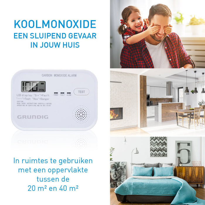 Grundig - Koolmonoxide (CO) Detector – 85dB Alarm – Veiligheid en Bescherming voor Thuis - Bivakshop