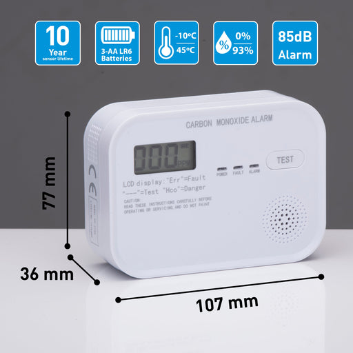 Grundig - Koolmonoxide (CO) Melder – 85dB Alarm – Betrouwbare Detectie – Levensreddend - Bivakshop