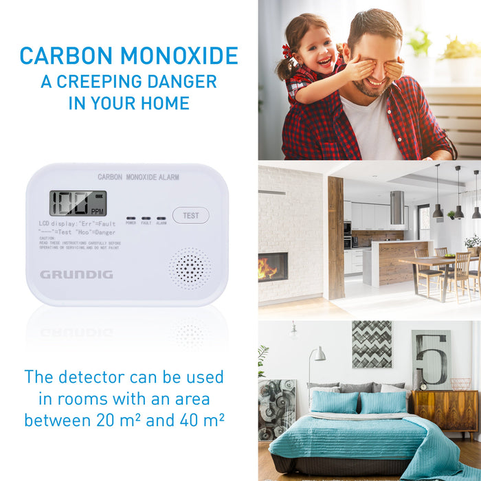 Grundig - Koolmonoxide (CO) Melder – 85dB Alarm – Betrouwbare Detectie – Levensreddend - Bivakshop