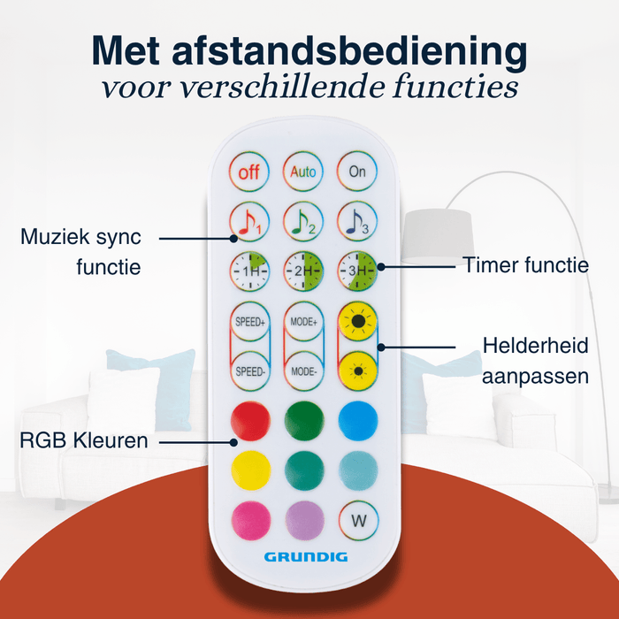 Grundig - RGBW Hoeklamp – 15W – Moderne LED Sfeerverlichting – Multicolor - Bivakshop