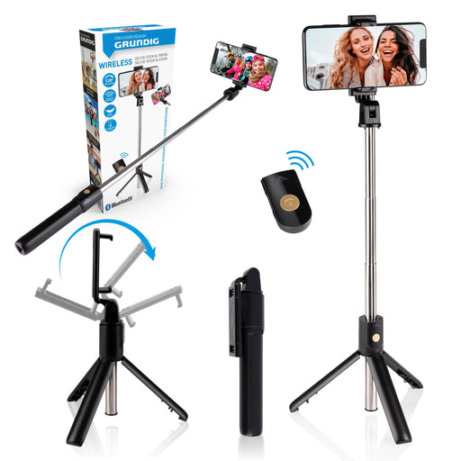 Grundig - Selfie Stick met Statief (Tripod) – Bluetooth Afstandsbediening – Verstelbaar & Draagbaar - Bivakshop