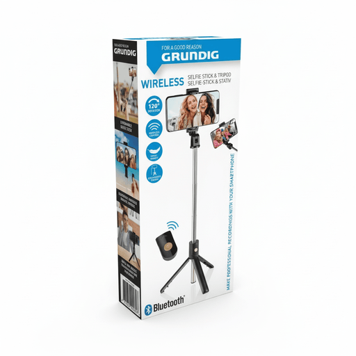 Grundig - Selfie Stick met Statief (Tripod) – Bluetooth Afstandsbediening – Verstelbaar & Draagbaar - Bivakshop
