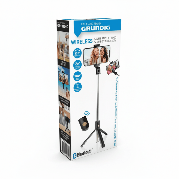 Grundig - Selfie Stick met Statief (Tripod) – Bluetooth Afstandsbediening – Verstelbaar & Draagbaar - Bivakshop