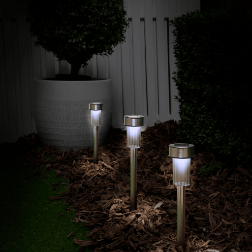 Grundig - Solar Tuinfakkels RVS – Set van 10 – Ø4,8 x 36,5 cm – Duurzame LED Buitenverlichting - Bivakshop
