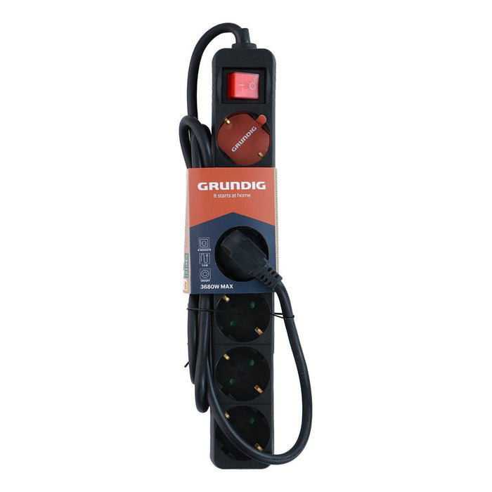 Grundig - Stekkerdoos – 6 - Voudig – Met Schakelaar – 1,5 Meter Kabel – Zwart - Bivakshop