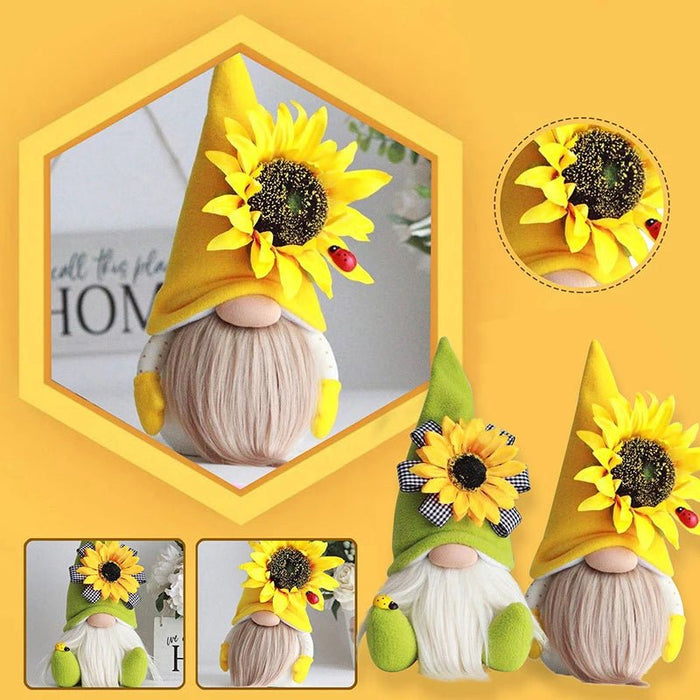 Handgemaakte Zonnebloem Gnome – Gele Plush Kabouter – Botanische Farmhouse Decoratie & Hanger - Bivakshop