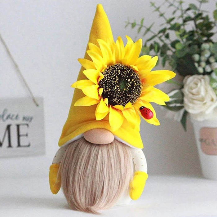Handgemaakte Zonnebloem Gnome – Gele Plush Kabouter – Botanische Farmhouse Decoratie & Hanger - Bivakshop