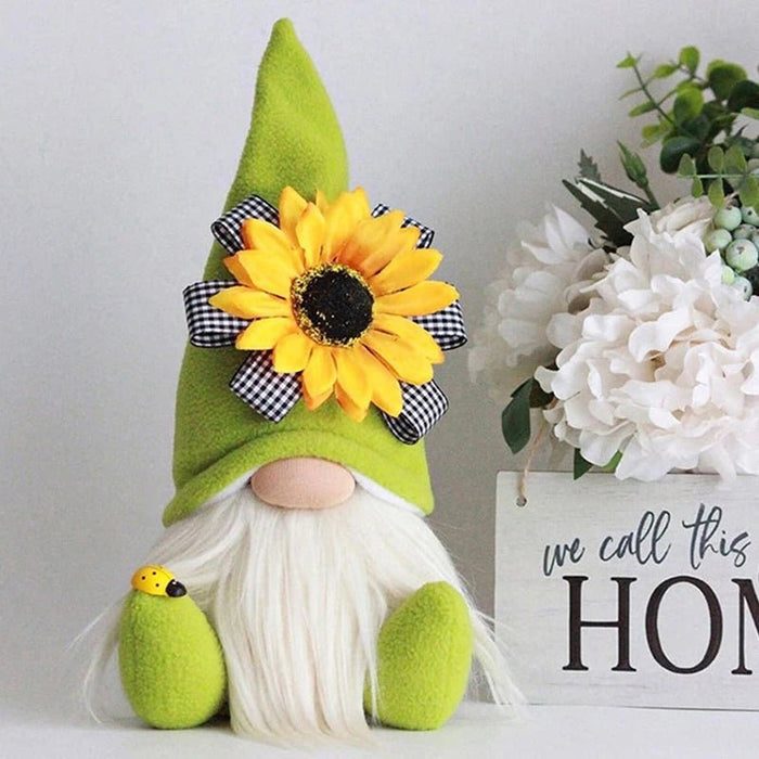 Handgemaakte Zonnebloem Gnome – Gele Plush Kabouter – Botanische Farmhouse Decoratie & Hanger - Bivakshop