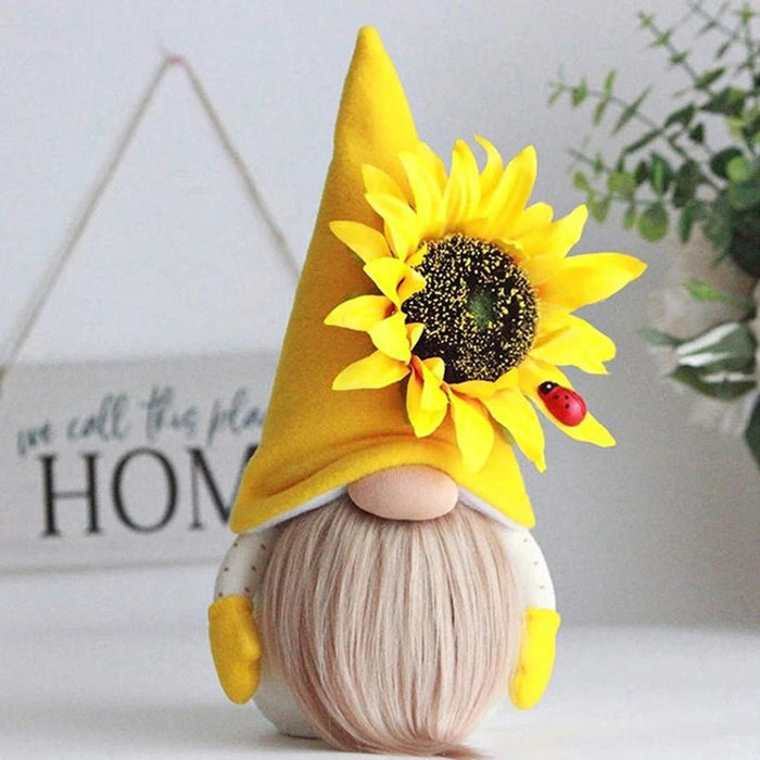 Handgemaakte Zonnebloem Gnome – Gele Plush Kabouter – Botanische Farmhouse Decoratie & Hanger - Bivakshop