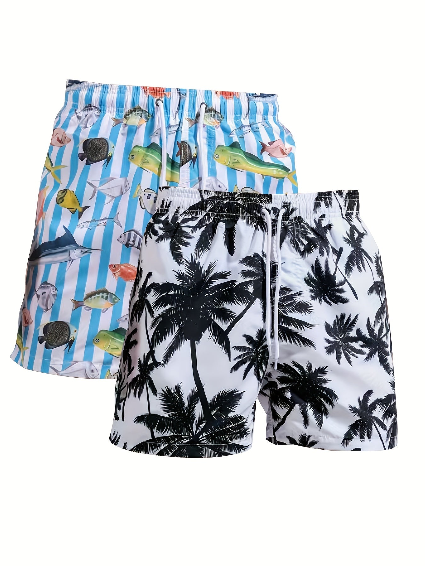 Heren boardshorts met kokosbomen en vis - Trekkoord zakken - Casual zomerstrandshorts - Bivakshop