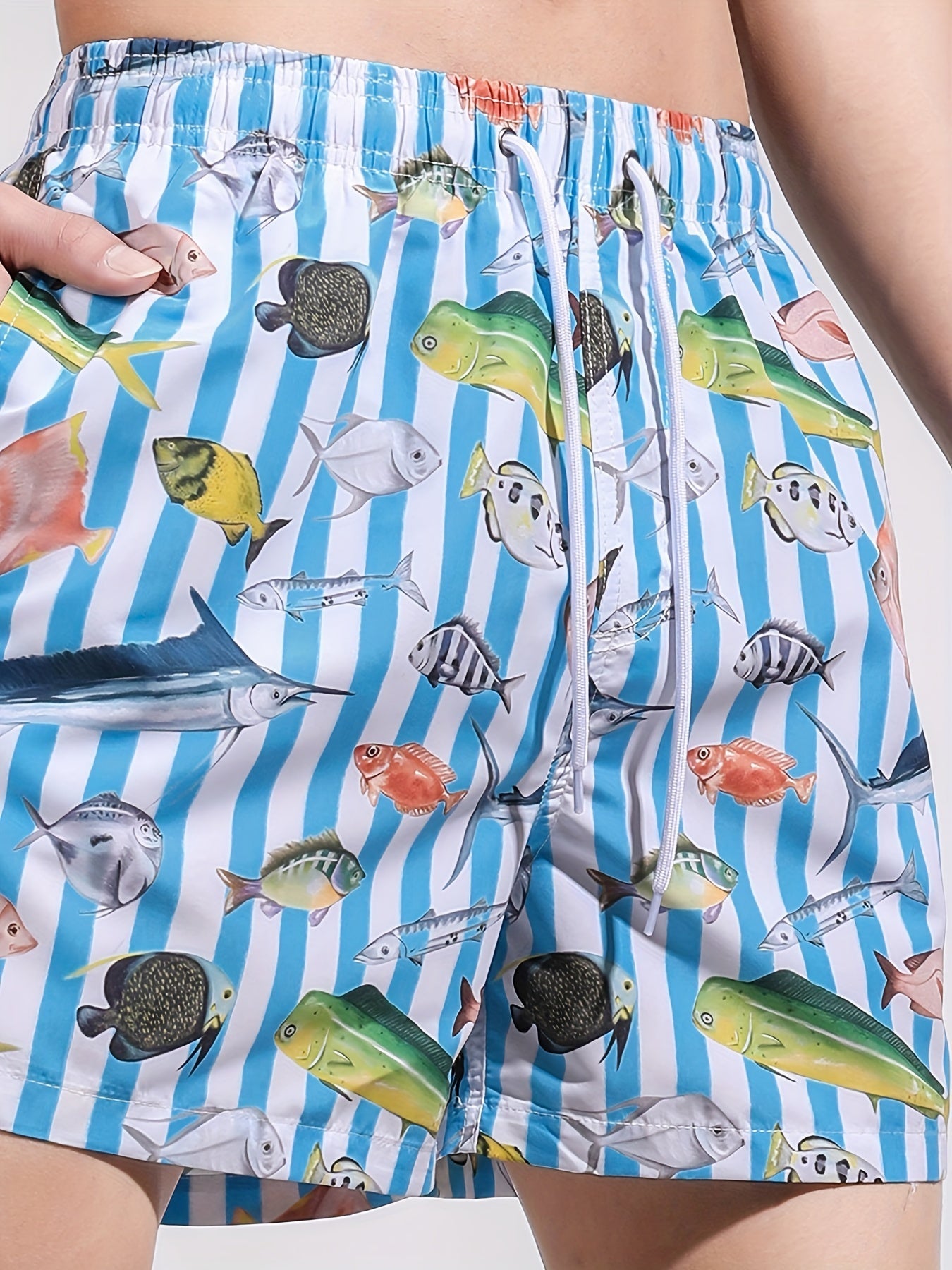 Heren boardshorts met kokosbomen en vis - Trekkoord zakken - Casual zomerstrandshorts - Bivakshop