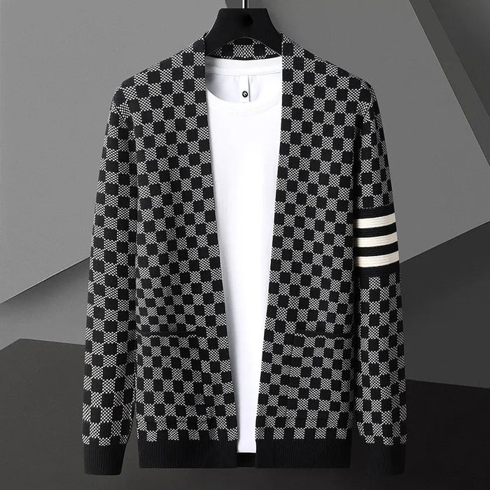 Heren gebreide cardigan – Stijlvolle plaid sweaterjas met zakken voor lente & herfst - Bivakshop