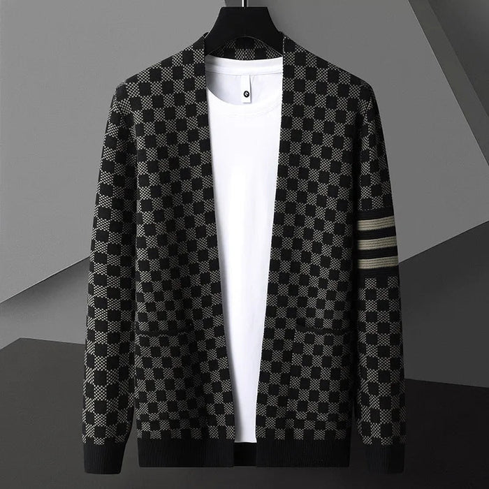 Heren gebreide cardigan – Stijlvolle plaid sweaterjas met zakken voor lente & herfst - Bivakshop