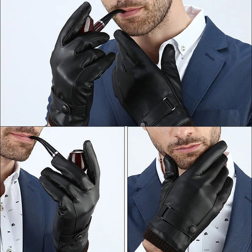 Heren handschoenen winter - Touchscreen & winddicht - Warme PU lederen handschoenen - Bivakshop