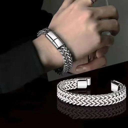 Heren Hip - Hop Armband – Dubbele Gevlochten Keel Ketting van Roestvrij Staal - Bivakshop