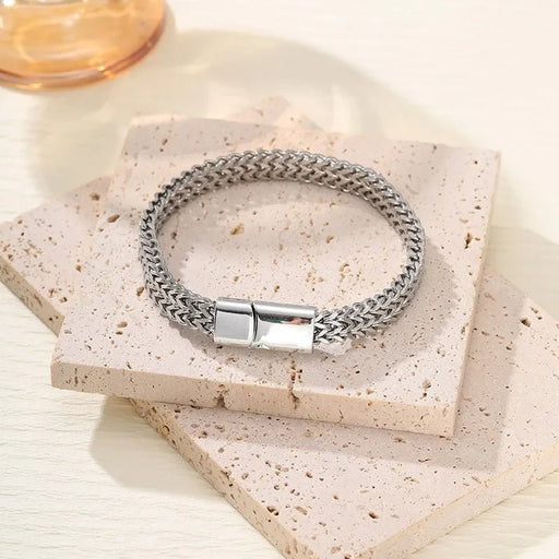 Heren Hip - Hop Armband – Dubbele Gevlochten Keel Ketting van Roestvrij Staal - Bivakshop