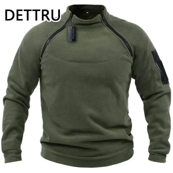 Heren winter sweatshirt - Fleece pullover met rits - Losse dikke trui in effen kleur - Bivakshop