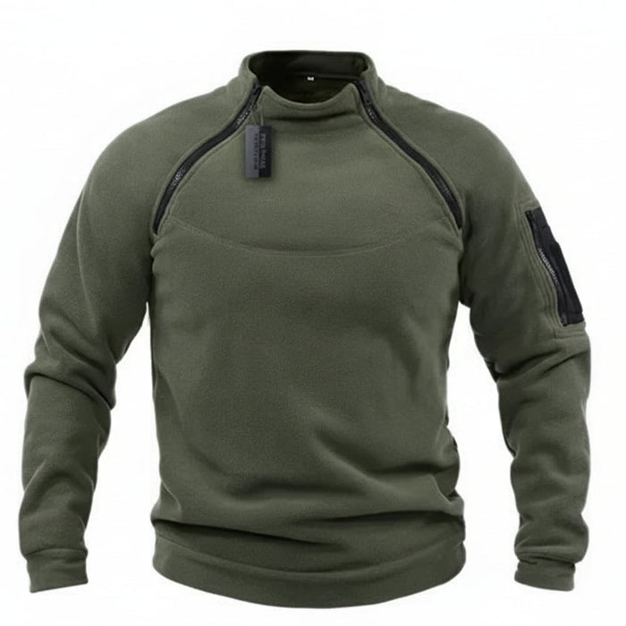 Heren winter sweatshirt - Fleece pullover met rits - Losse dikke trui in effen kleur - Bivakshop
