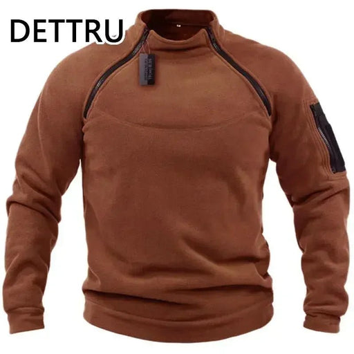 Heren winter sweatshirt - Fleece pullover met rits - Losse dikke trui in effen kleur - Bivakshop