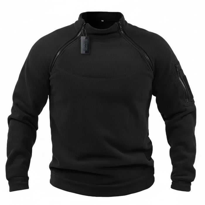 Heren winter sweatshirt - Fleece pullover met rits - Losse dikke trui in effen kleur - Bivakshop