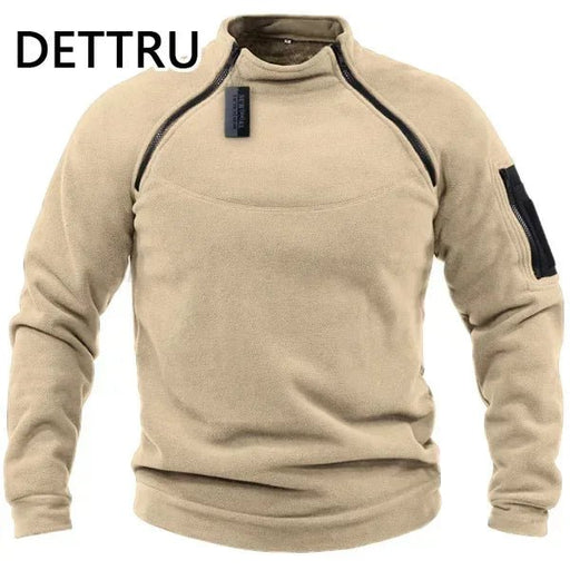 Heren winter sweatshirt - Fleece pullover met rits - Losse dikke trui in effen kleur - Bivakshop