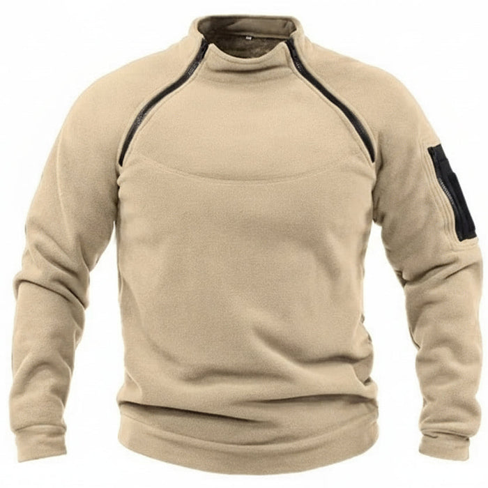 Heren winter sweatshirt - Fleece pullover met rits - Losse dikke trui in effen kleur - Bivakshop