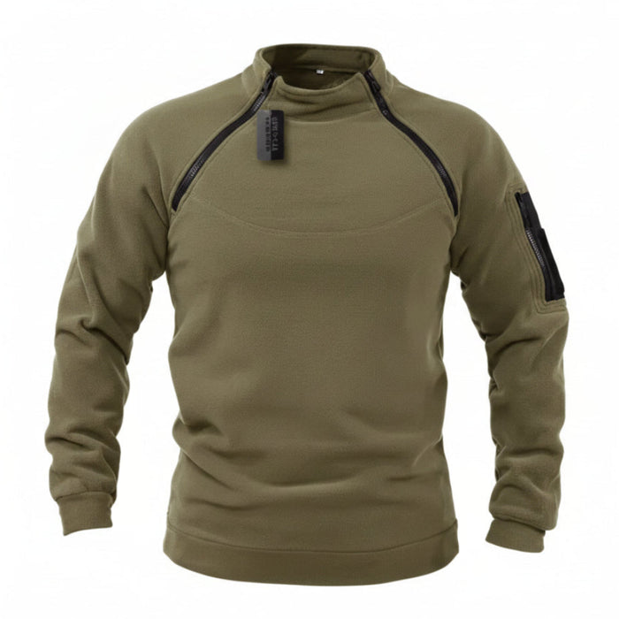 Heren winter sweatshirt - Fleece pullover met rits - Losse dikke trui in effen kleur - Bivakshop