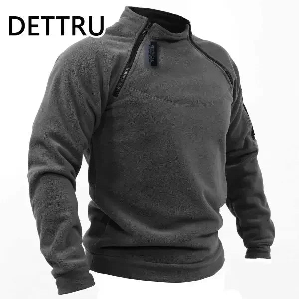 Heren winter sweatshirt - Fleece pullover met rits - Losse dikke trui in effen kleur - Bivakshop