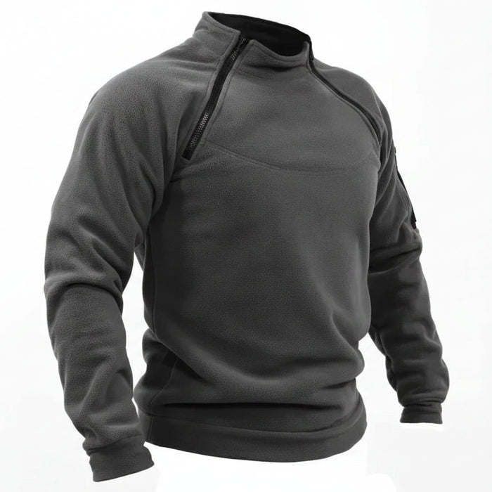 Heren winter sweatshirt - Fleece pullover met rits - Losse dikke trui in effen kleur - Bivakshop