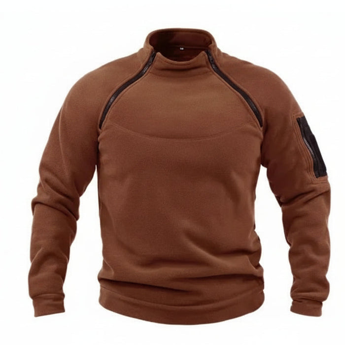 Heren winter sweatshirt - Fleece pullover met rits - Losse dikke trui in effen kleur - Bivakshop