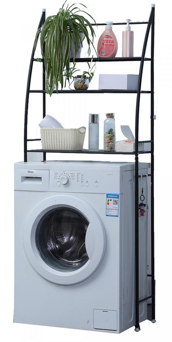 Herzberg 3-laags wasmachine- en badkamerrek - Ruimtebesparend & veelzijdig - Zwart - Bivakshop