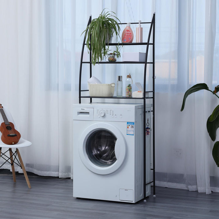 Herzberg 3-laags wasmachine- en badkamerrek - Ruimtebesparend & veelzijdig - Zwart - Bivakshop
