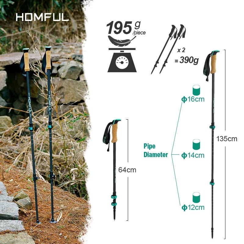 Homful nordic - Trekkingstokken 195g - Telescopisch carbon verstelbaar - Bivakshop