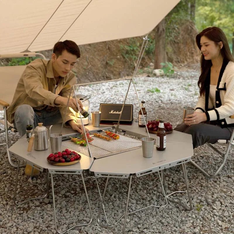 HOMFUL opvouwbare rvs kampeertafel – Multifunctionele ronde campingtafel voor buiten en barbecue - Bivakshop