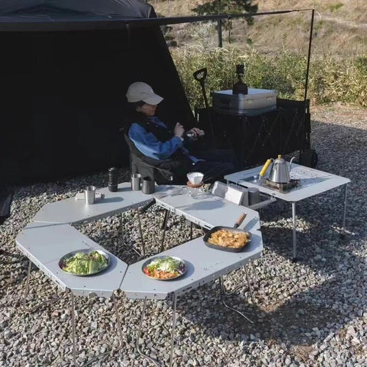 HOMFUL opvouwbare rvs kampeertafel – Multifunctionele ronde campingtafel voor buiten en barbecue - Bivakshop
