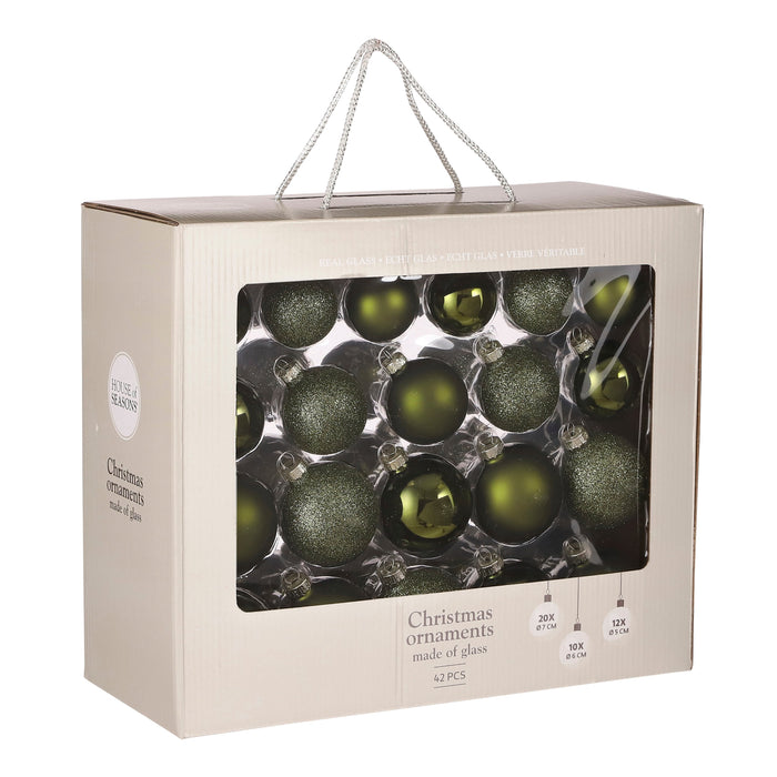 House of Seasons - Glazen Kerstballenset – Donkergroen – 42 Stuks - Bivakshop