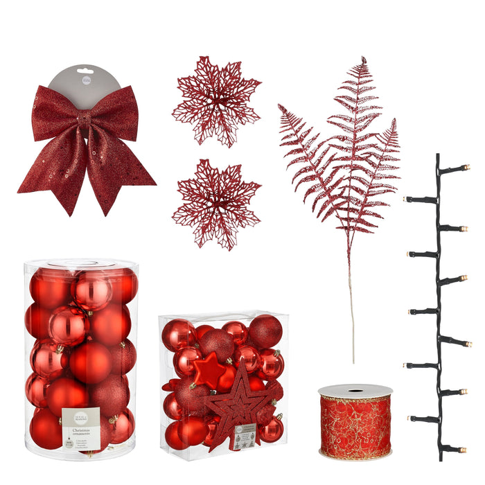 House of Seasons - Kerstboomdecoratieset – Onbreekbaar - Rood – 100 Stuks - Bivakshop