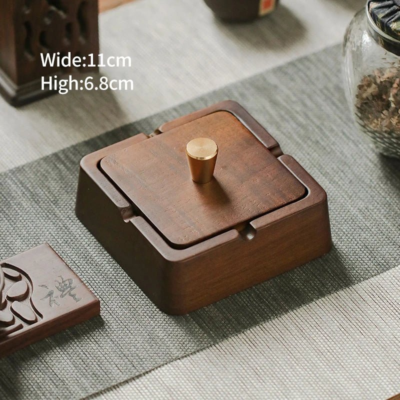 Houten asbak met deksel - RVS bekleding - Stijlvolle asbak voor kantoor en woonkamer - Bivakshop