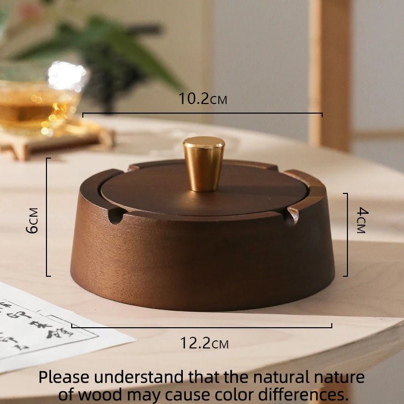 Houten asbak met deksel - RVS bekleding - Stijlvolle asbak voor kantoor en woonkamer - Bivakshop