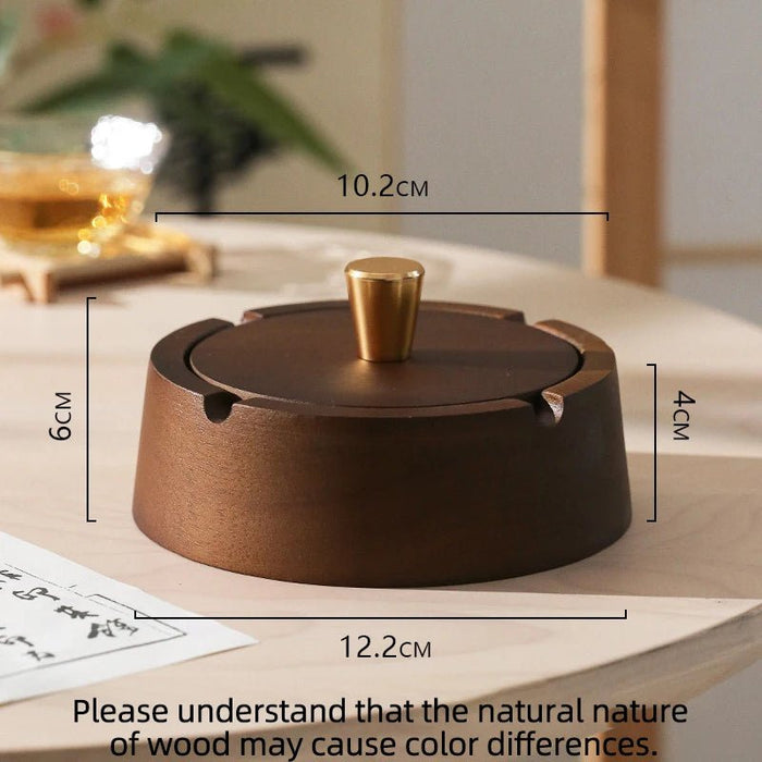 Houten asbak met deksel - RVS bekleding - Stijlvolle asbak voor kantoor en woonkamer - Bivakshop