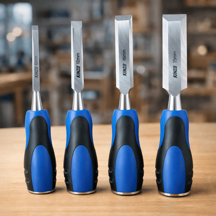 Kinzo - Beitel Set 4 Stuks – Professionele Houtbeitels – Gehard Staal met Ergonomische Grip - Bivakshop