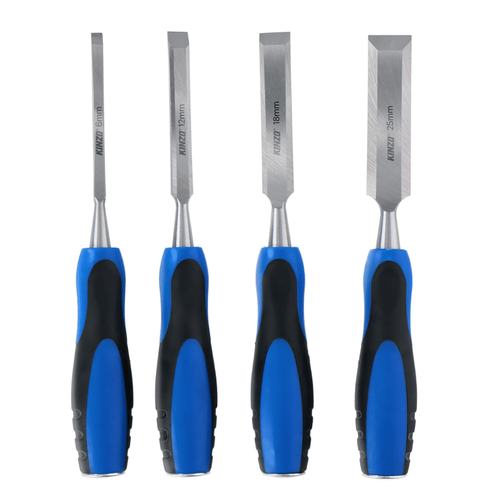 Kinzo - Beitel Set 4 Stuks – Professionele Houtbeitels – Gehard Staal met Ergonomische Grip - Bivakshop