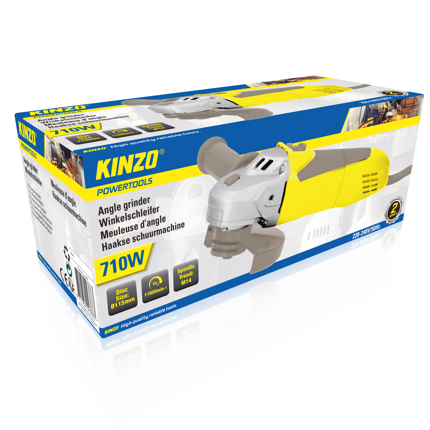 Kinzo haakse slijpmachine – 230V/710W met 115mm schijf en 11.000 rpm - Bivakshop