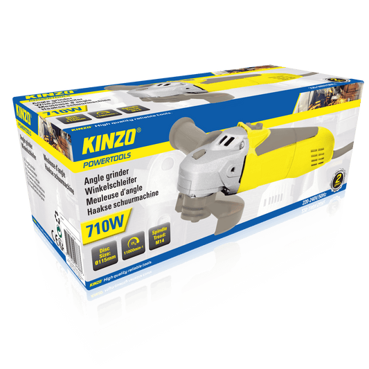 Kinzo haakse slijpmachine – 230V/710W met 115mm schijf en 11.000 rpm - Bivakshop