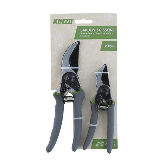 Kinzo – Snoeischaar Set (2 - delig, 21 cm + 16 cm) – Ergonomische tuinscharen van RVS - Bivakshop
