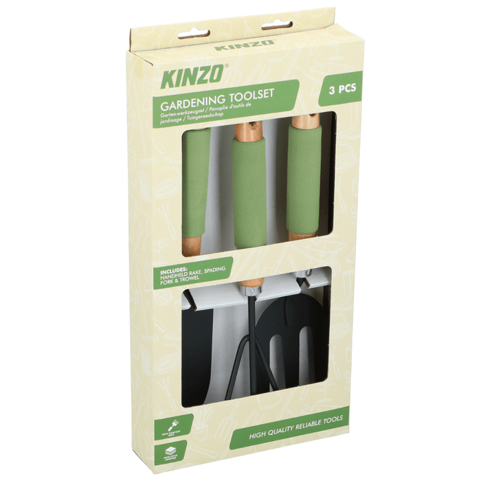 Kinzo – Tuingereedschap set 3 - delig – Handhark, vork & schep – Comfort grip - Bivakshop