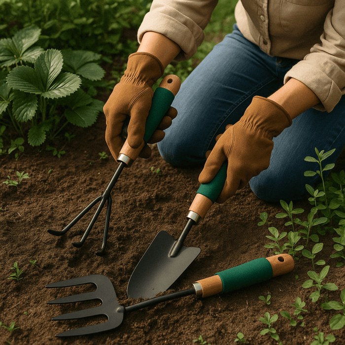 Kinzo – Tuingereedschap set 3 - delig – Handhark, vork & schep – Comfort grip - Bivakshop