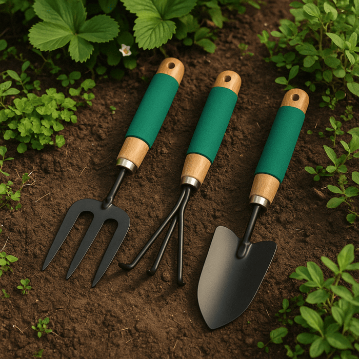 Kinzo – Tuingereedschap set 3 - delig – Handhark, vork & schep – Comfort grip - Bivakshop