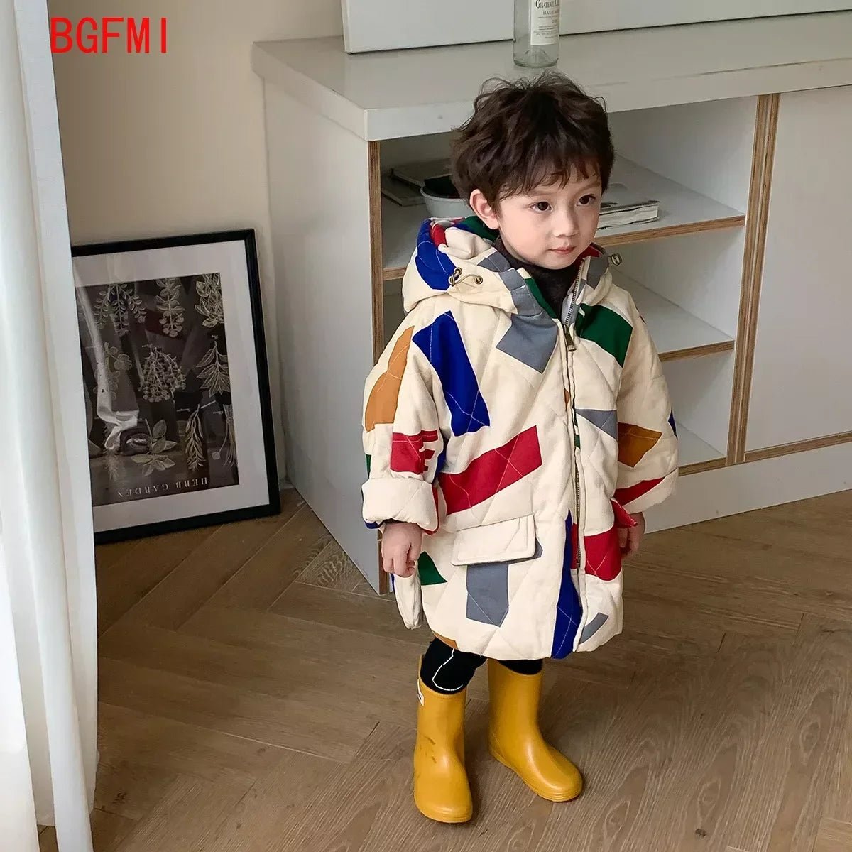 Koreaanse parka jas voor kinderen - Winterjas met geometrisch patroon - Bivakshop