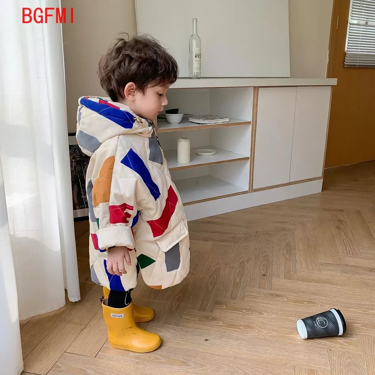Koreaanse parka jas voor kinderen - Winterjas met geometrisch patroon - Bivakshop
